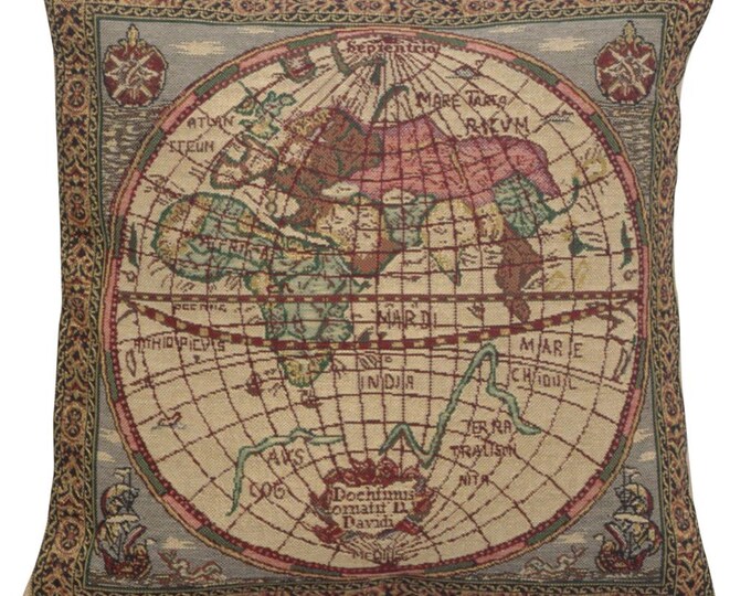 Medieval East Map Tapestry Pillow Cover 16x16 Inch Woven Decorative Cushion Case for Sofa Home Decor