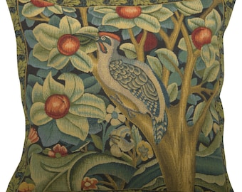 William Morris Forest Woodpecker Tapestry Pillow Covers 18x18 - Belgian Gobelin Sofa Cushion Covers - Decorative Floral Throw Pillows Case