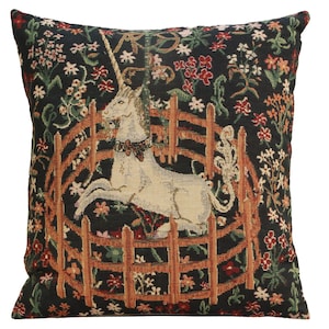 Belgian Woven Unicorn Millefleurs Tapestry Pillow Cover 16x16 Inch - Fantasy Home Decor Cushion Gift image 1