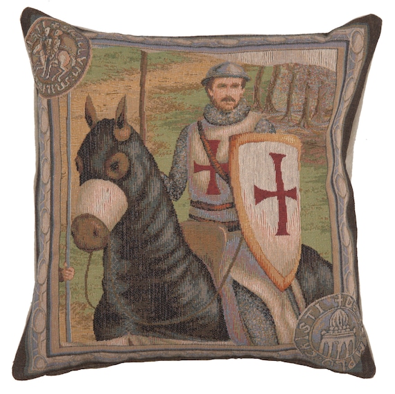 Woven Knight Tapestry Pillow Cover: French Gobelin Cotton Cushion (19x19 inch)