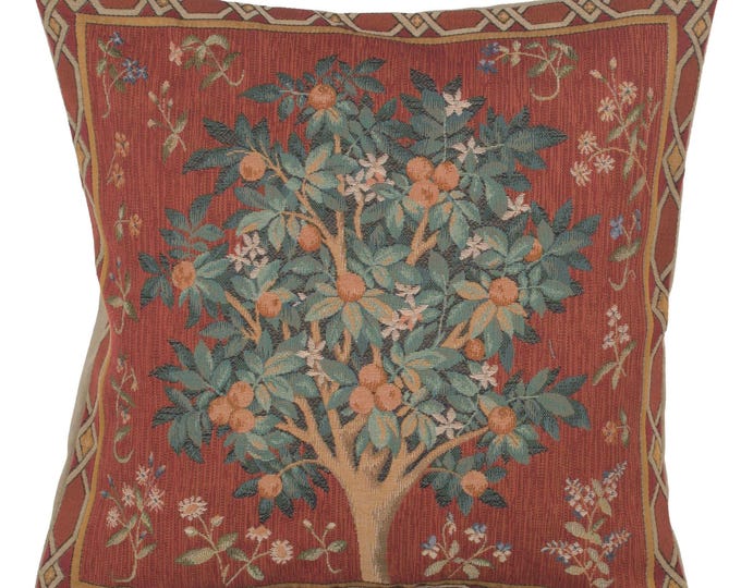 William Morris Orange Tree Tapestry Pillow Cover: Medieval Floral Cushion (19x19 inch)