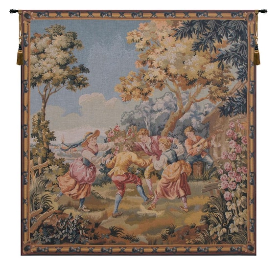 Belgian Jacquard Woven Wall Tapestry: Children Playing in Garden