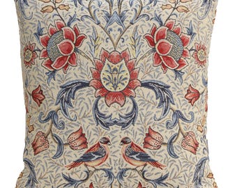 Birds and Flowers Light Blue Tapestry Cushion Cover