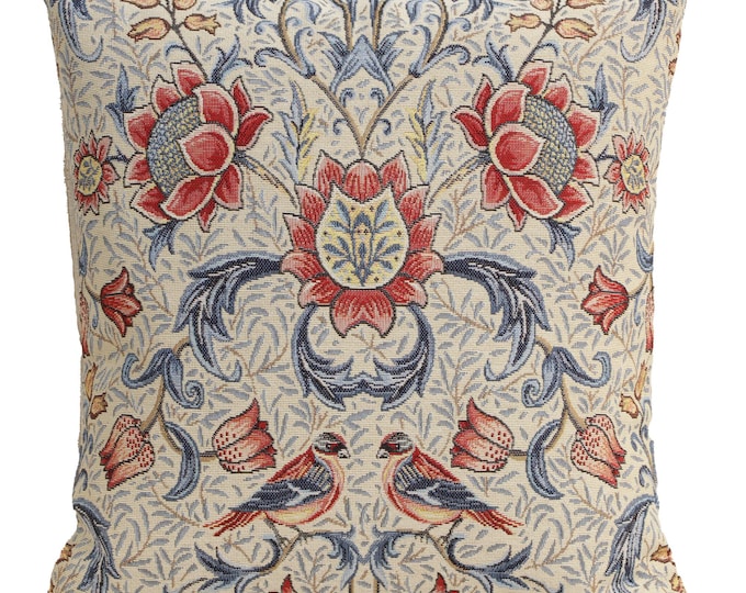 Birds and Flowers Light Blue Tapestry Cushion Cover