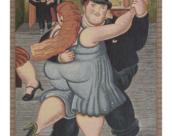 European Wall Hangings Botero Blu Wall Tapestry, Italian Living Room Wall Art, Dancing Couple Woven Wall Hanging Tapestry Gift For Him/Her