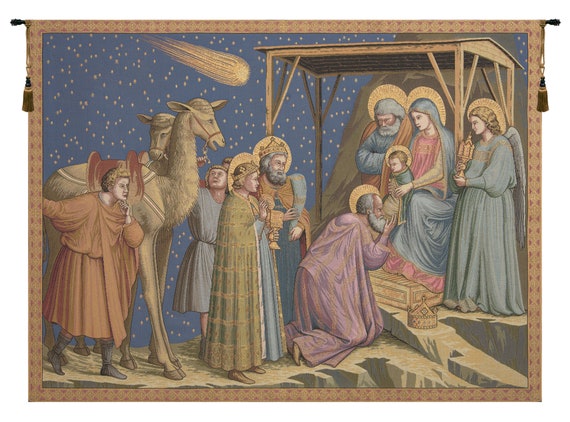 Adoration of the Magi Tapestry: Italian Woven Jacquard Wall Hanging