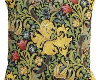 William Morris Golden Lilie Gobelin Kissenbezug - 18x18 Belgischer gewebter mittelalterlicher Kissenbezug