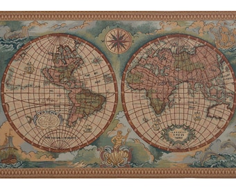 Antique Map I European Wall Tapestry - Unique Wall Decor Art - Woven Italian Wall Tapestry - Map Decorative Wall Hanging
