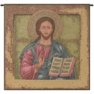 Christ Pantocrator Icon Tapestry: Woven Religious Wall Decor (13x15 inch)
