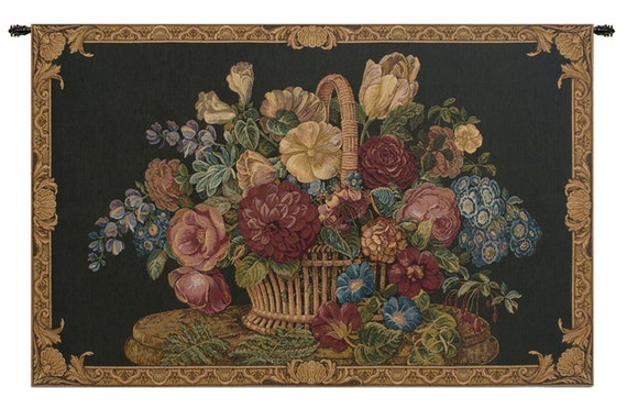 Floral Basket Jacquard Wall Tapestry: Woven Italian Decor (24x42 inch)
