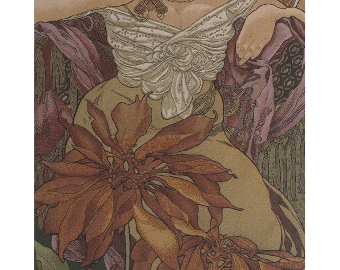 Alphonse Mucha Rubis Jacquard Woven Tapestry - Elegant Art Nouveau Floral Wall Hanging Decor