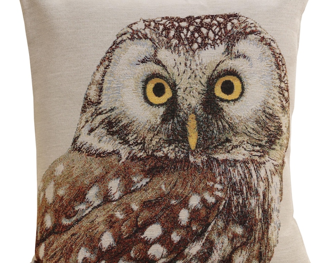 Superb Owl Tapestry Throw Pillow Cover 18x18in Woven Cushion for Living Room
