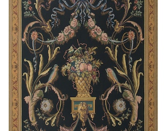 Birds Black European Wall Tapestry - Belgian Jacquard Tapestry Wall Art - Woven Tapestry Hanging - Black Background Decorative Wall Décor