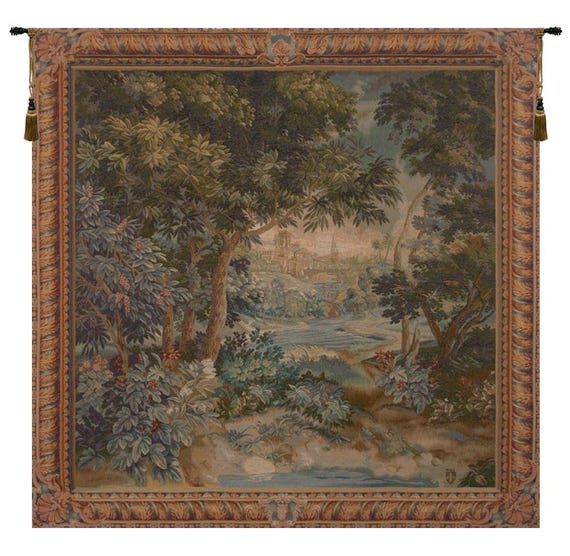 Verdure Cascade French Wall Tapestry 58x58 inch - Authentic Belgian Woven Hanging Art