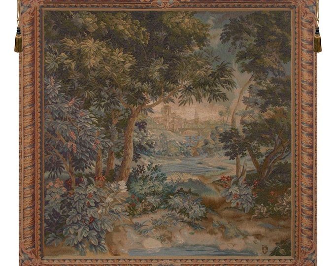 Verdure Cascade French Wall Tapestry 58x58 inch - Authentic Belgian Woven Hanging Art