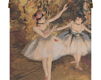 Two Dancers On Stage by Degas European Wall Tapestry - Girls Decorative Wall Hanging - Woven Belgian Wall Tapestry - Unique Wall Decor Art