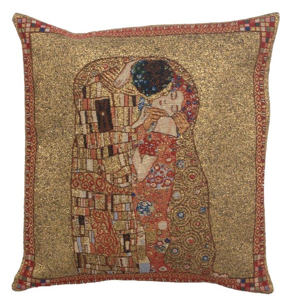 Klimt's The Kiss Tapestry Pillow Cover: Woven Belgian Cushion, 16x16