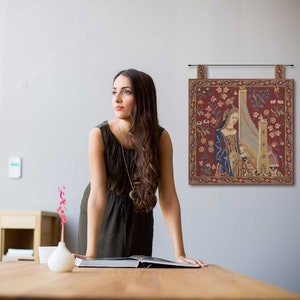 Lady and Unicorn Tapestry: Medieval Woven Wall Hanging, 19x19 inch image 6