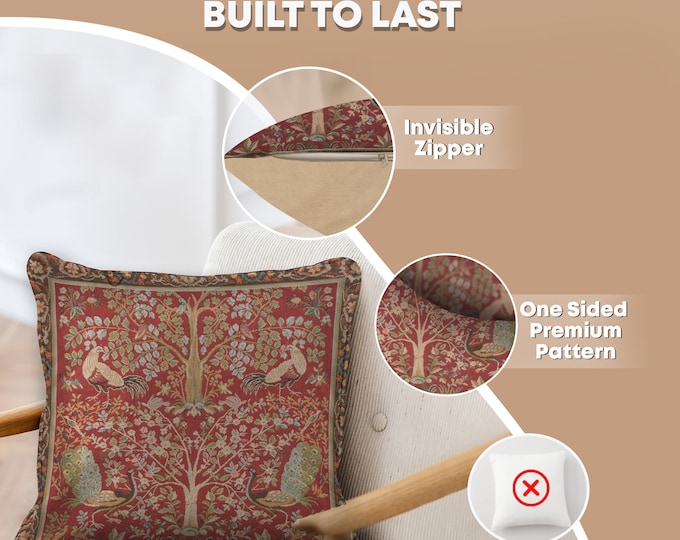 Medieval Tree of Life Tapestry Pillow Cover: Belgian Woven Cotton Cushion (19x19 inch)