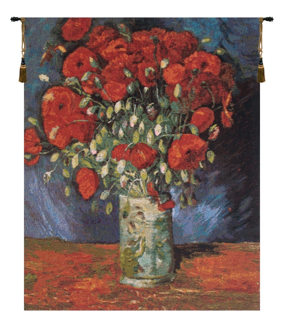 Van Gogh Poppy Flowers Tapestry: Belgian Jacquard Woven Wall Art (30x24 inch)