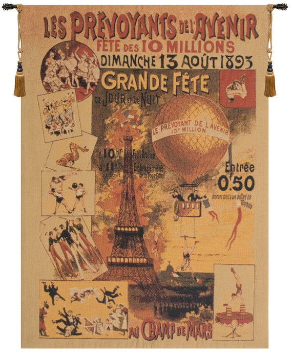Belgian Jacquard Woven Wall Tapestry: Vintage French Advertisement Art