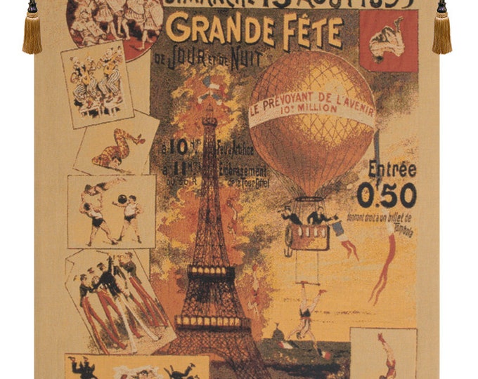 Belgian Jacquard Woven Wall Tapestry: Vintage French Advertisement Art