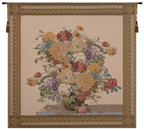 Floral Tapestry Wall Hanging: European Woven Art, 85x80 inch
