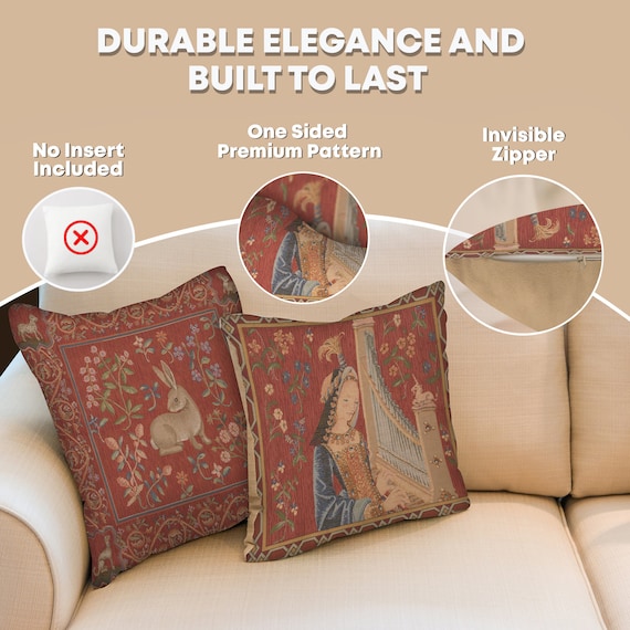 Millefleur European Tapestry Cushion Covers - Medieval Art Woven Sofa Throw Pillow Cases 19x19 Inch