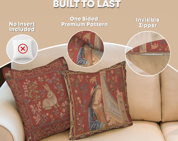 Millefleur European Tapestry Cushion Covers - Medieval Art Woven Sofa Throw Pillow Cases 19x19 Inch