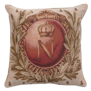 Capa de almofada com tapeçaria Empire Napoleon I - Capa de almofada com arte da letra N - Capa de almofada Gobelin creme - Capa de almofada decorativa de 14 x 14 polegadas
