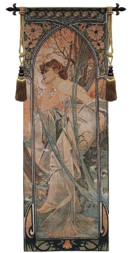 Mucha 'Soir' Jacquard Tapestry: Art Nouveau Woven Wall Hanging