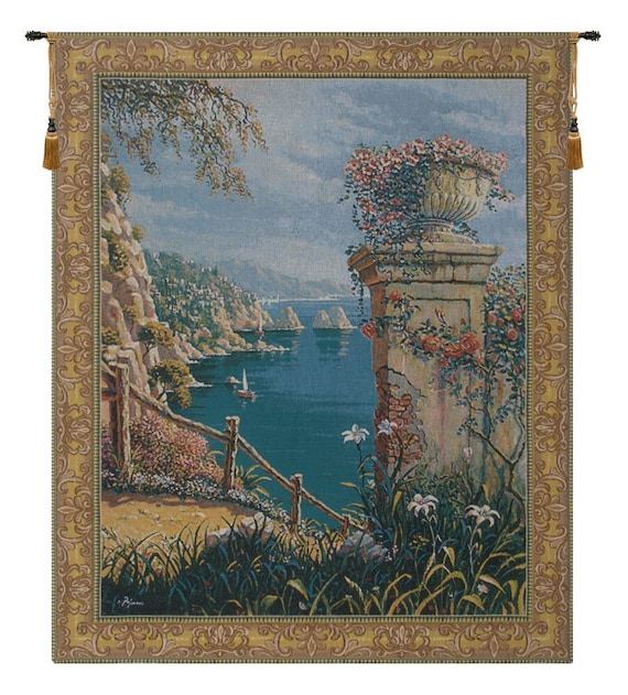 Capri Vista Tapestry: Italian Coastal Woven Wall Art (64x52 inch)