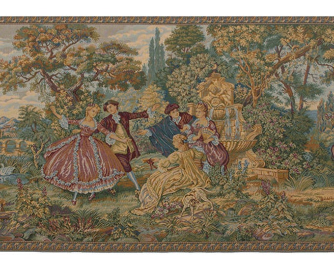 Italian Rococo Woven Wall Tapestry: Minuetto Grande Couple Art