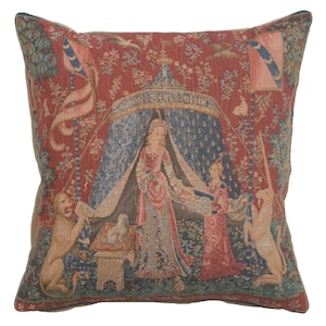 Lady and the Unicorn Tapestry Pillow Cover: French Medieval Decor (14x14 inch)