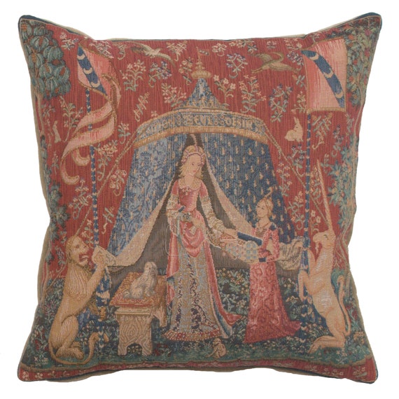 Lady and the Unicorn Tapestry Pillow Cover: French Medieval Decor (14x14 inch)