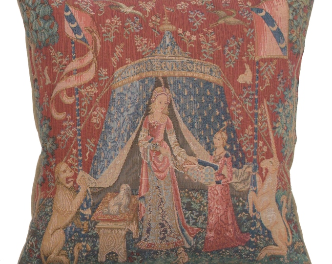 Lady and the Unicorn Tapestry Pillow Cover: French Medieval Decor (14x14 inch)
