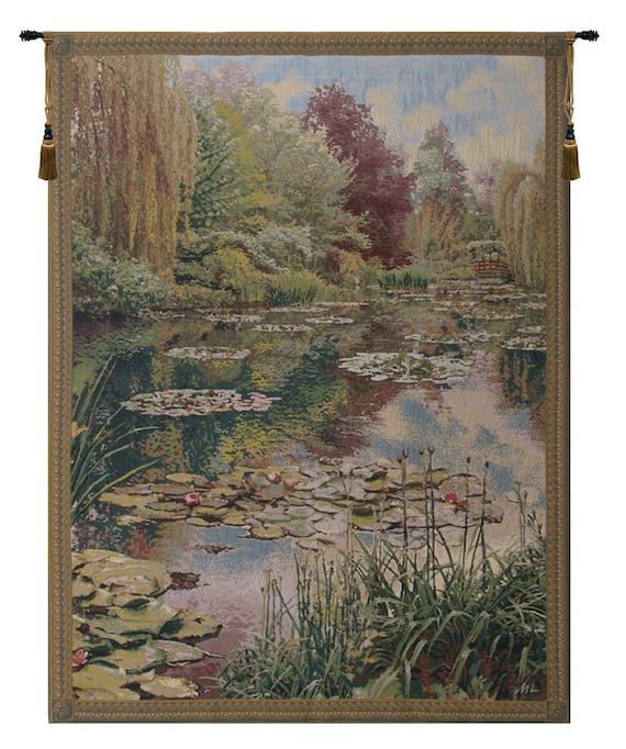 モネの庭園タペストリー：ベルギー製織物風景壁掛けアート - Etsy 日本