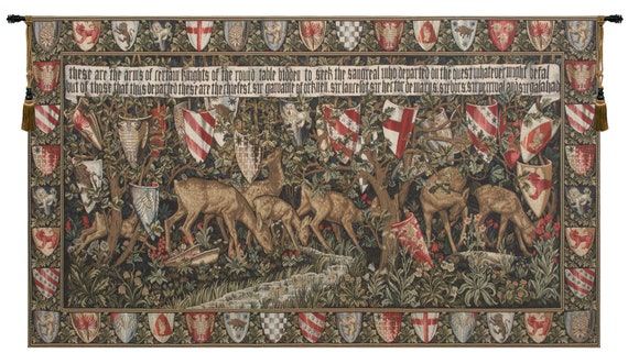 Verdure With Reindeer I European Wall Tapestry - Medieval Woven Wall Decor Art - Jacquard Belgian Wall Tapestry - Decorative Wall Art