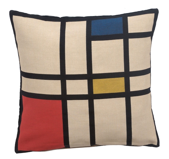 Mondrian Tapestry Pillow Cover: Abstract Art Sofa Cushion (18x18 inch)