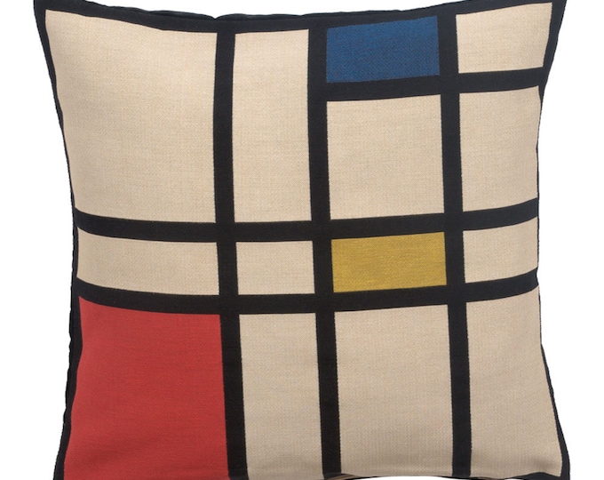 Mondrian Tapestry Pillow Cover: Abstract Art Sofa Cushion (18x18 inch)