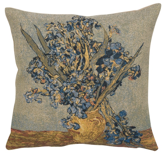 Van Gogh Iris Tapestry Pillow Cover: Floral Art Throw Pillow (18x18 inch)