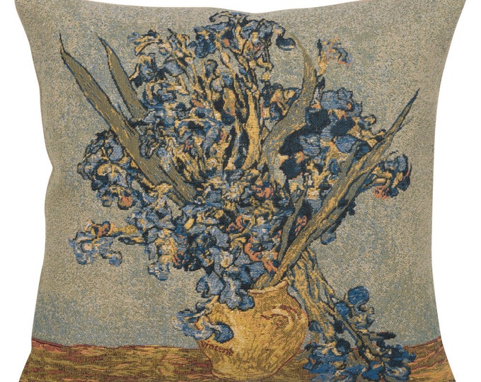 Van Gogh Iris Tapestry Pillow Cover: Floral Art Throw Pillow (18x18 inch)