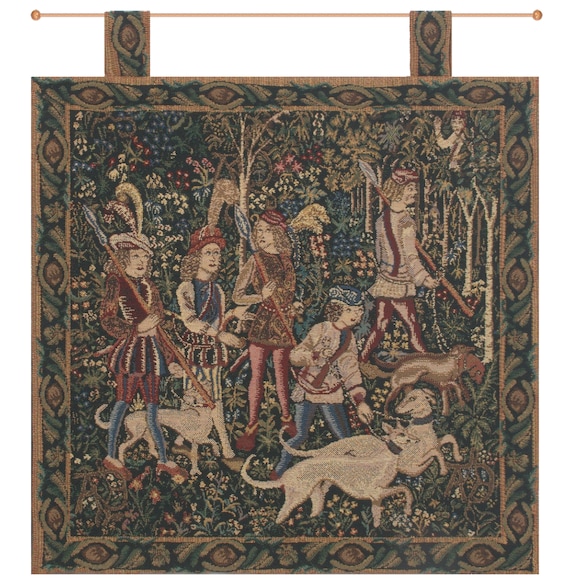 Unicorn Hunt Tapestry: Medieval Woven Wall Art, 19x19 inch