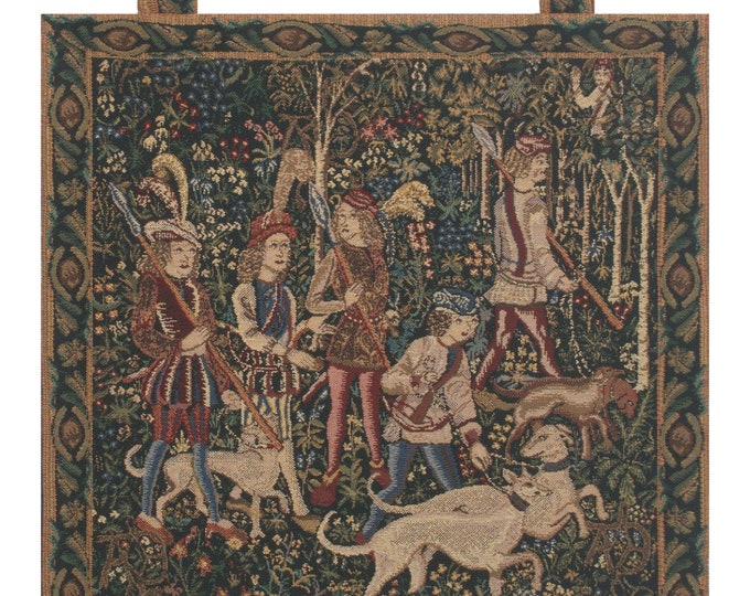 Unicorn Hunt Tapestry: Medieval Woven Wall Art, 19x19 inch