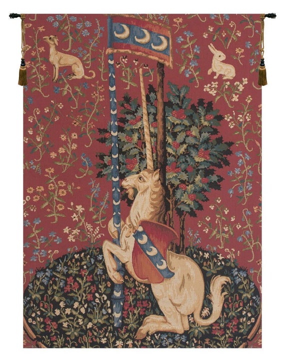 Unicorn Tapestry Wall Hanging: Medieval Millefleurs Art, Woven in Belgium