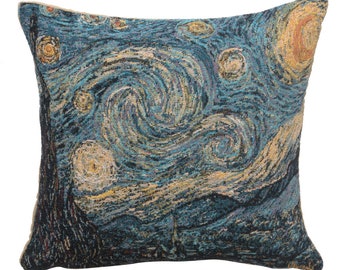 Van Gogh's Starry Night Small Tapestry Cushion Covers - Decorative Throw Pillow Covers - 14x14 Van Gogh Art Woven Pillow Covers