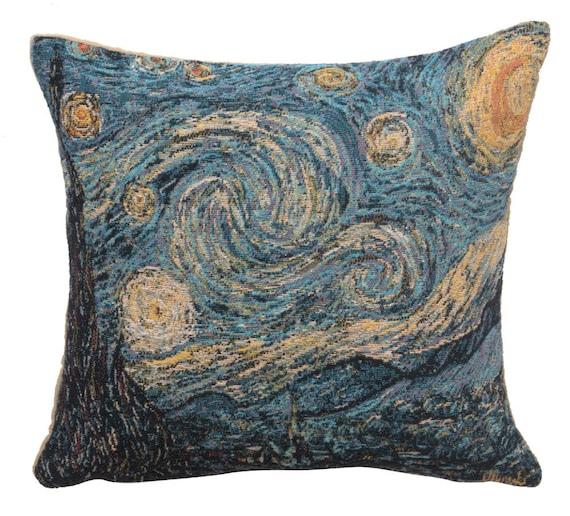 Van Gogh Starry Night Tapestry Pillow Cover - Woven Art Cushion (14x14)