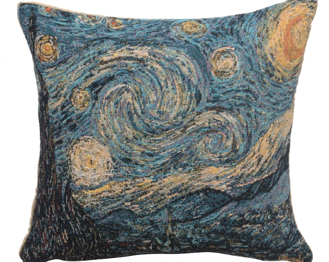Van Gogh's Starry Night Small Tapestry Cushion Covers - Decorative Throw Pillow Covers - 14x14 Van Gogh Art Woven Pillow Covers