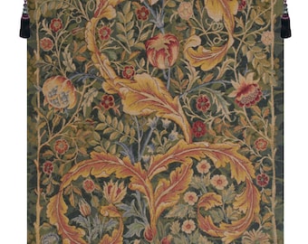 Acanthe Green Small Wall Hanging | Decorative French Wall Tapestry | European Floral Wall Tapestry | William Morris Woven Art