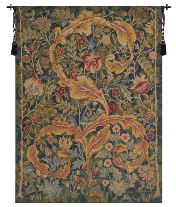 William Morris Acanthe Tapestry: French Floral Woven Wall Hanging